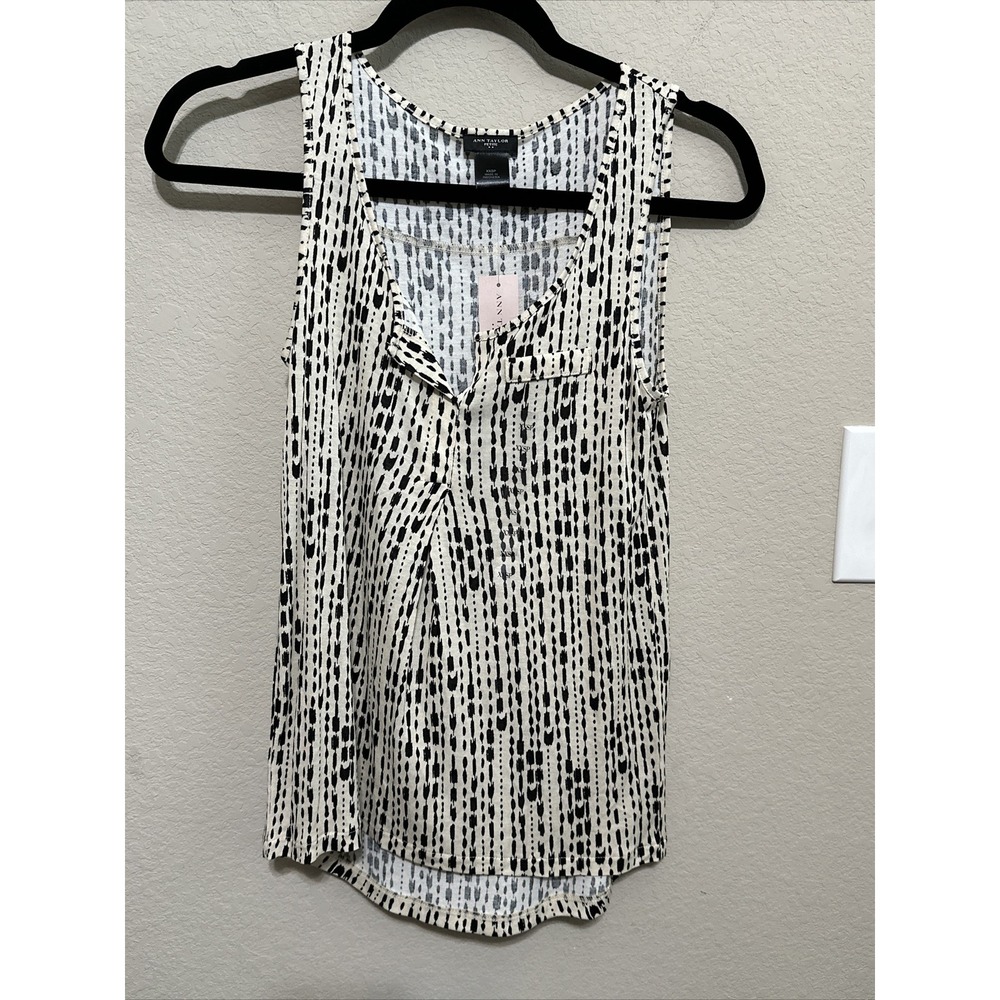 Ann Taylor Womens Tank Top Cream & Black Hi Low Petites XXSP New With Tags
